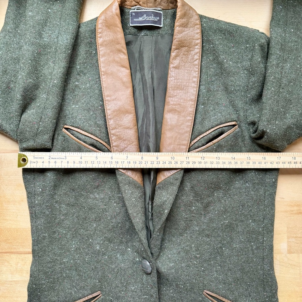 Vintage SEELER West Germany Wool Jacket Nappa Leather Field Coat Trachten Blazer - Picture 10 of 16